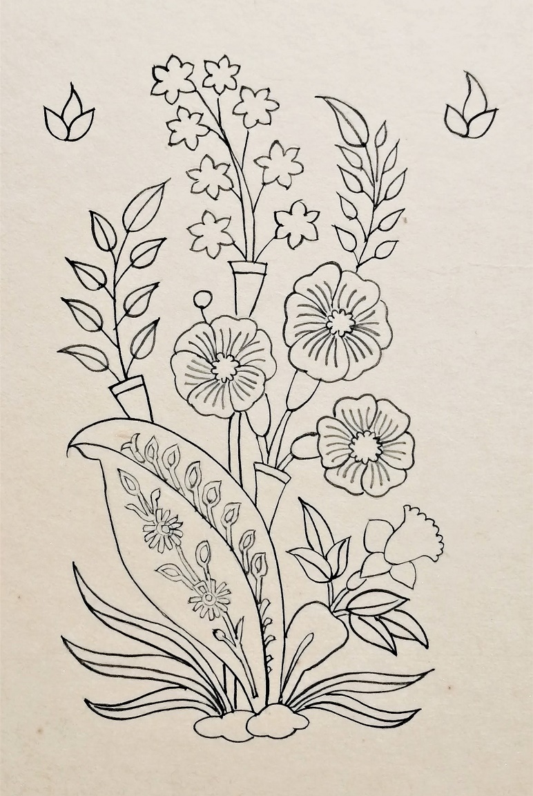 インド更紗の花の塗り絵